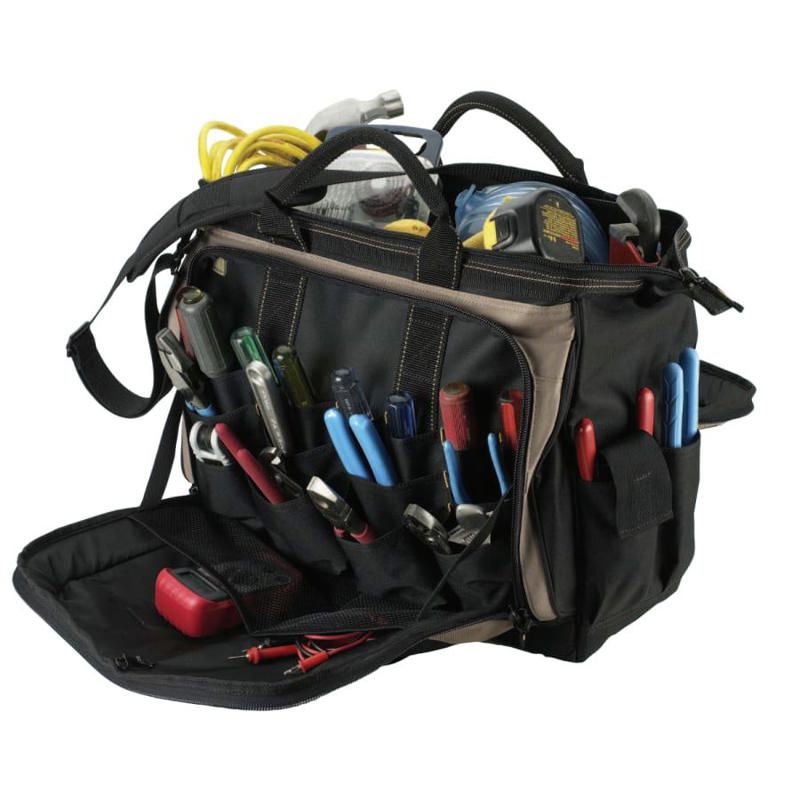 Soft Side Tool Bag 57 Compartments 14 in X 7 in Tan/Black TechproTool